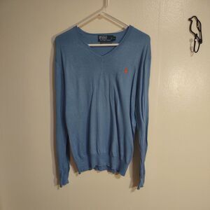 Polo Ralph Lauren Men's S Pima Cotton Blue V Neck Pullover Sweater Shirt